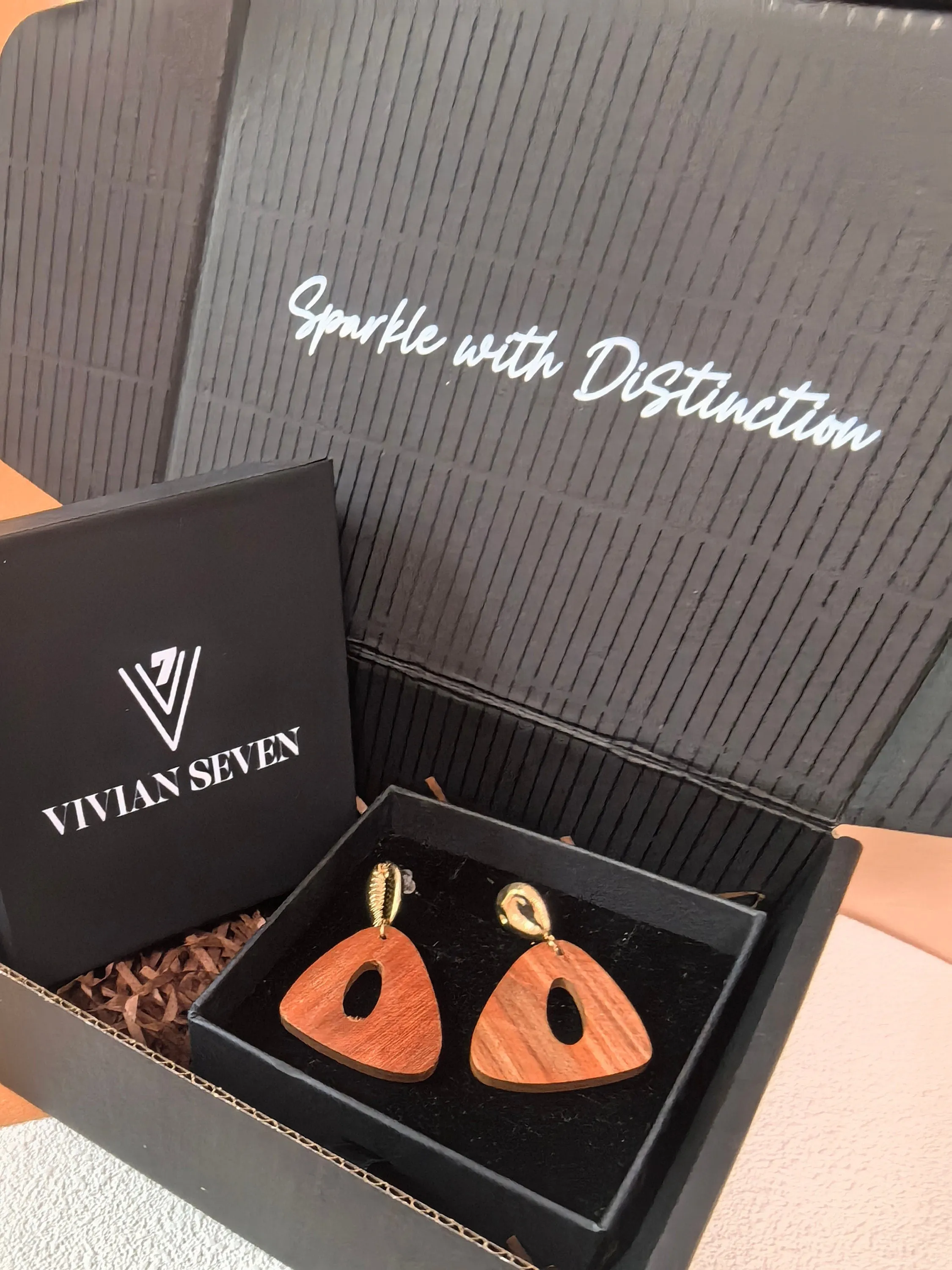 Geometric Wood Triangle Hoop Statement Drop Earrings