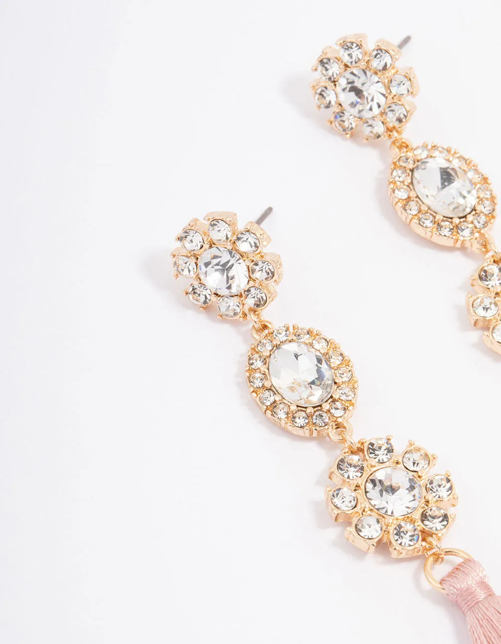 Gold Diamante Tassel Drop Earrings