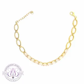 Gold Plate Silver 6x4mm White Opal tennis bracelet style