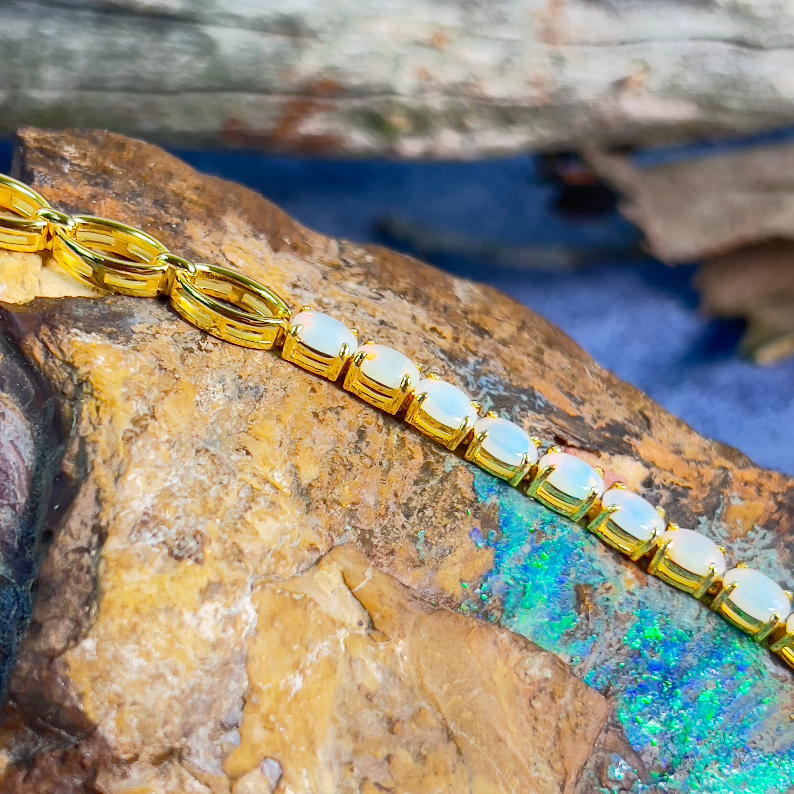 Gold Plate Silver 6x4mm White Opal tennis bracelet style
