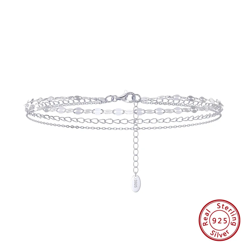 Gold Plated Layered Chain Anklet Silver 925 Women Summer Foot Chain Bracelet