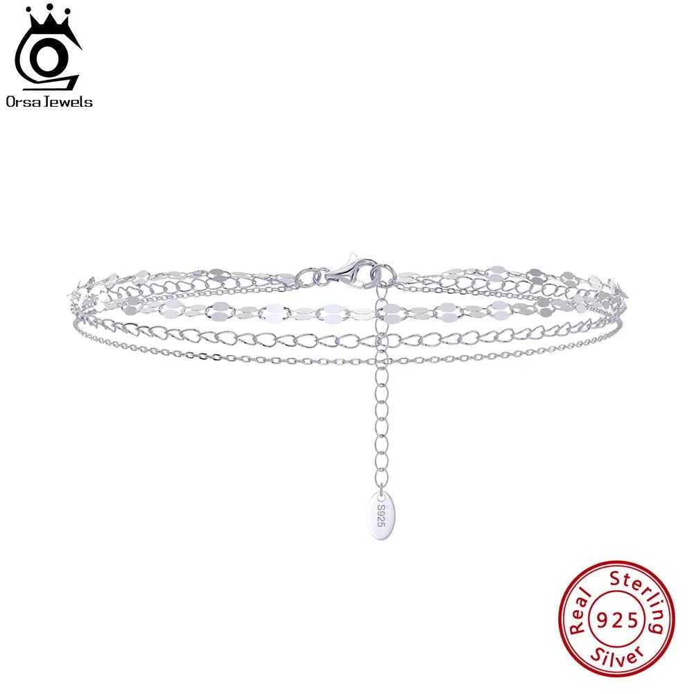 Gold Plated Layered Chain Anklet Silver 925 Women Summer Foot Chain Bracelet