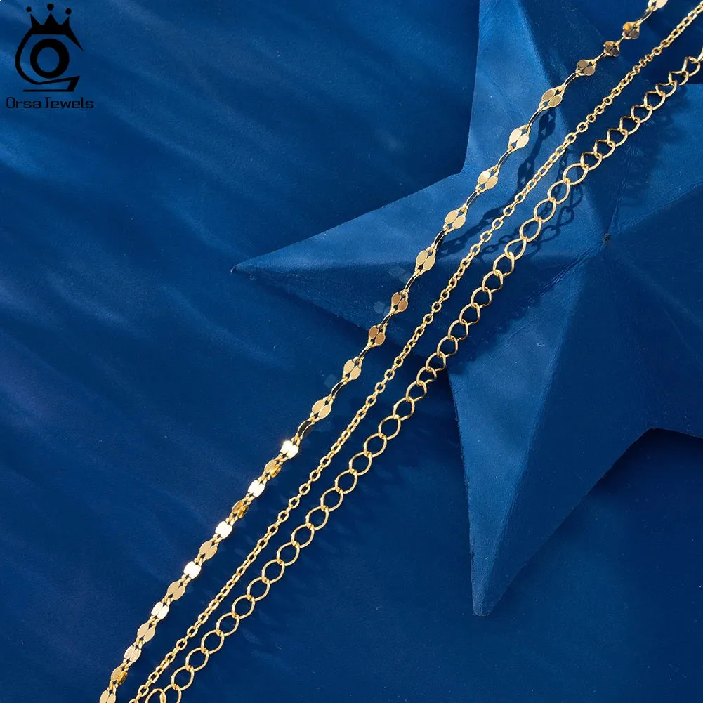 Gold Plated Layered Chain Anklet Silver 925 Women Summer Foot Chain Bracelet