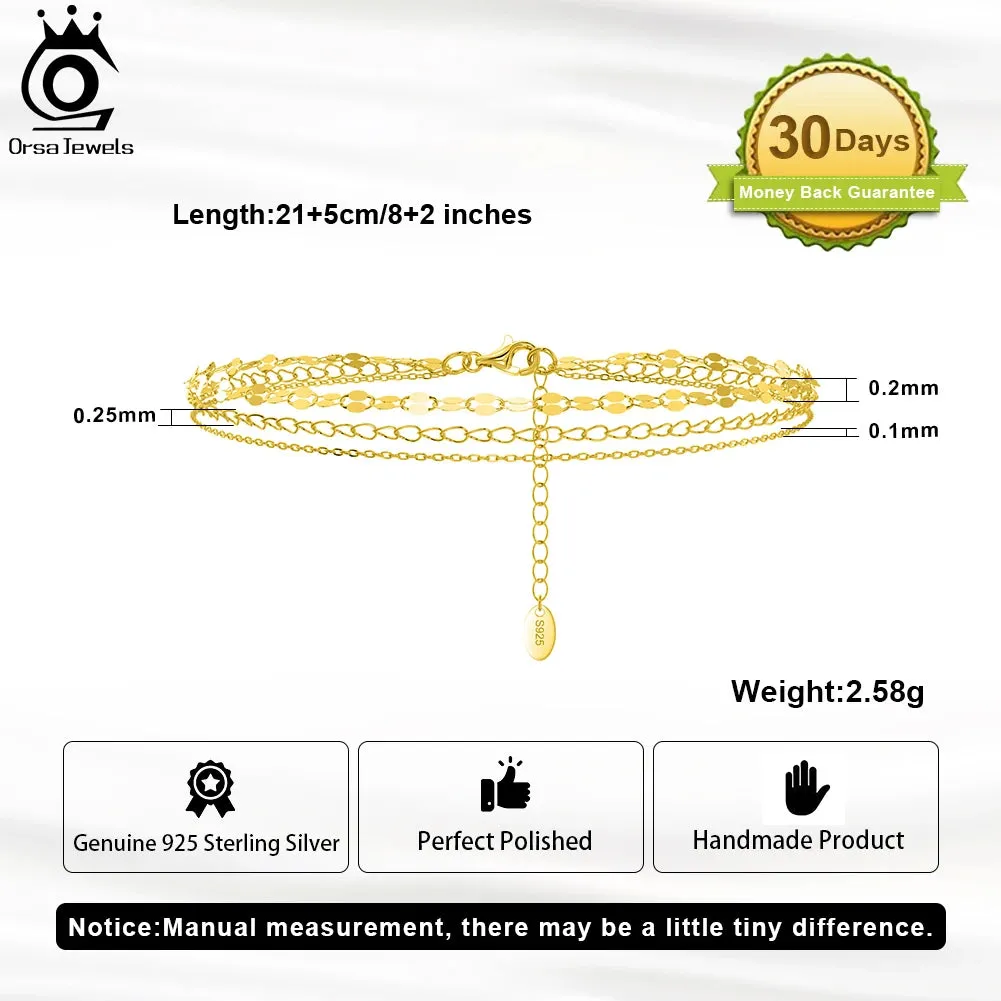 Gold Plated Layered Chain Anklet Silver 925 Women Summer Foot Chain Bracelet