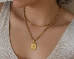 Gold Rectangle Moon Evil Eye Pendant
