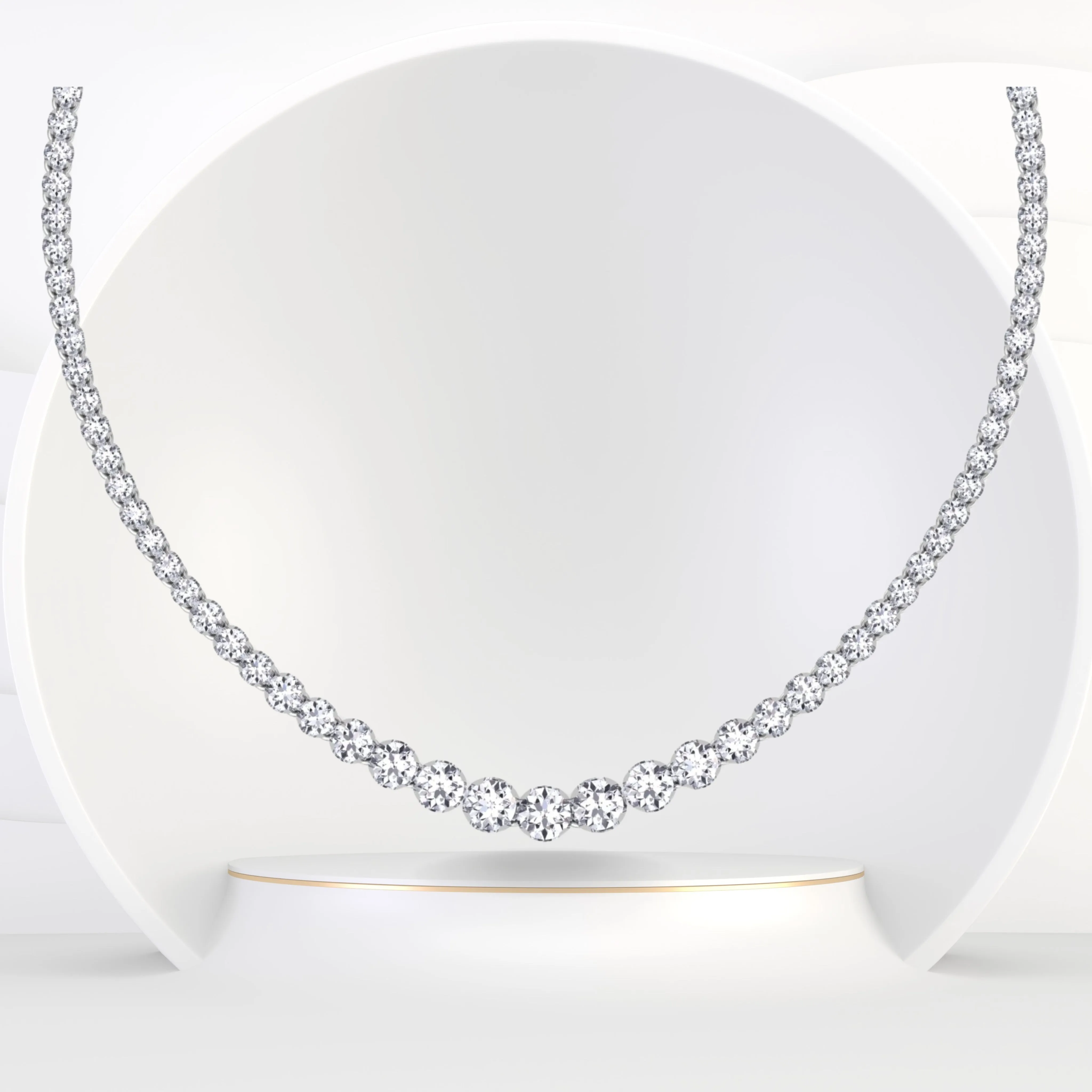 Graduated Natural Diamond Tennis Necklace 18K Solid Gold ( Crown Prong, Buttercup Setting )