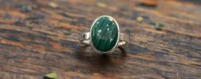 Hand Crafted Malachite Ring Set In Sterling Silver- Size 9.5