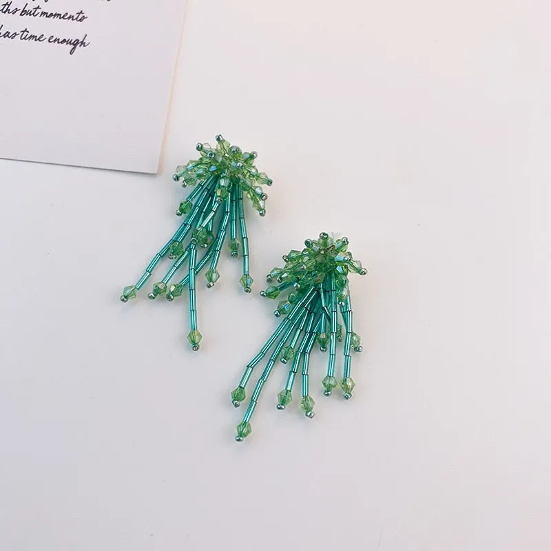 Handmade Crystal Tassel Drop Earrings