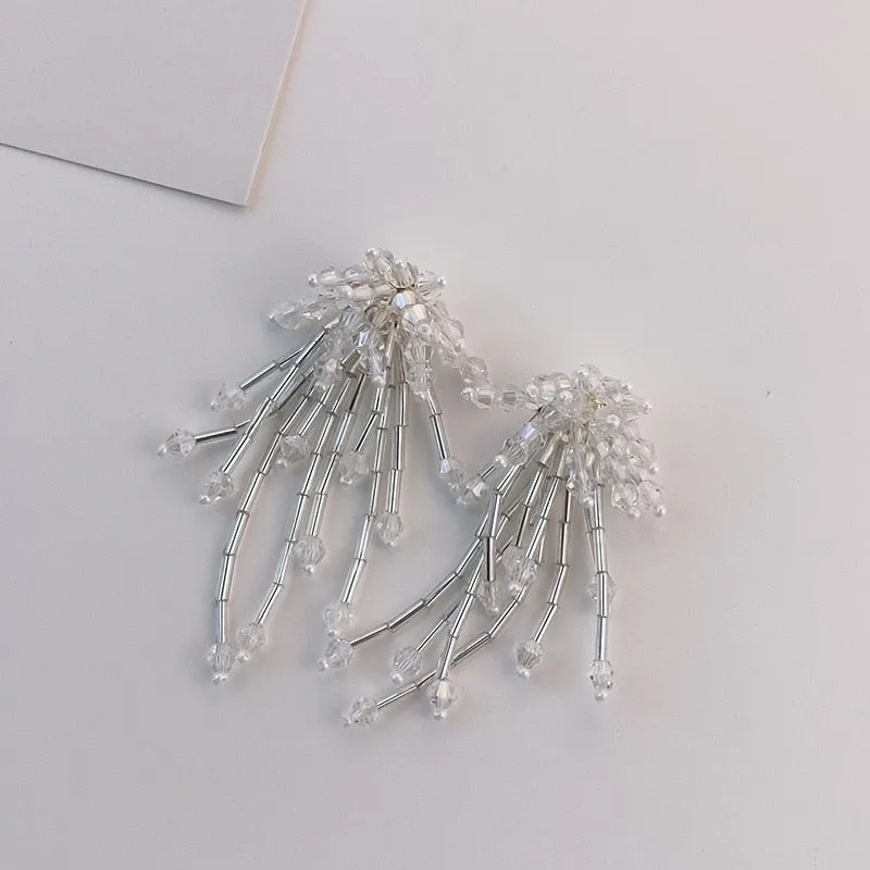 Handmade Crystal Tassel Drop Earrings