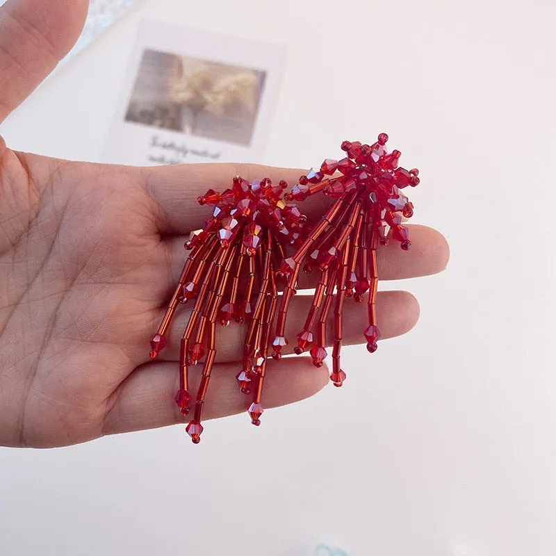 Handmade Crystal Tassel Drop Earrings