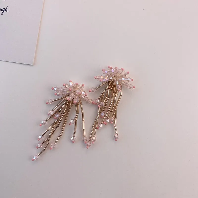 Handmade Crystal Tassel Drop Earrings
