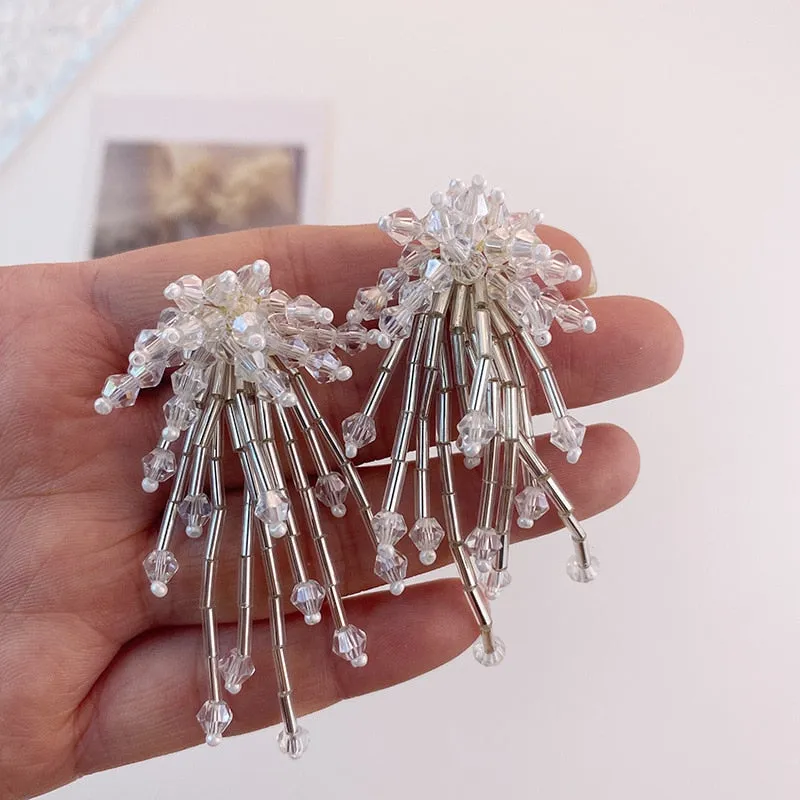Handmade Crystal Tassel Drop Earrings