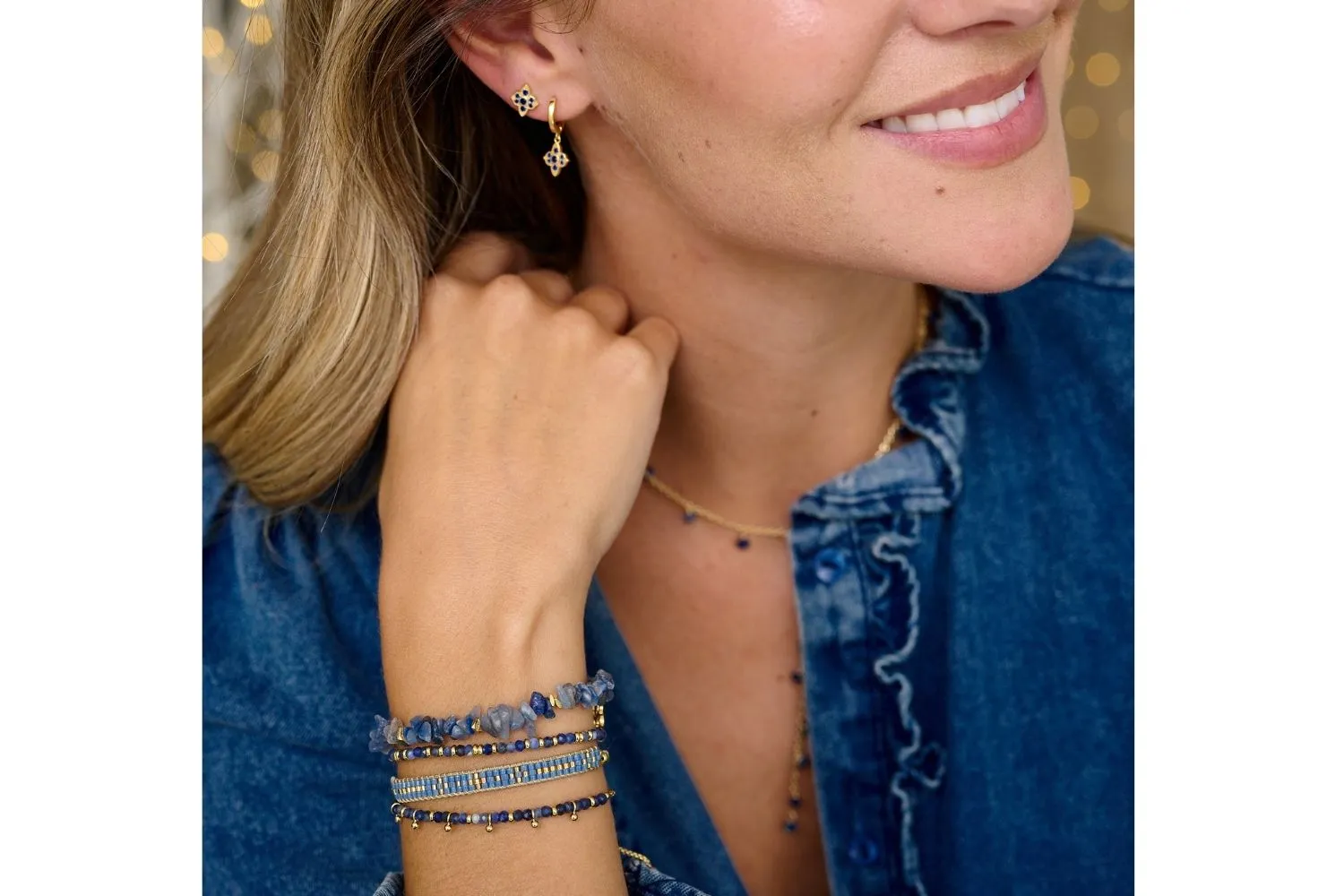 Harmony Gold Sodalite Beaded Slider Bracelet