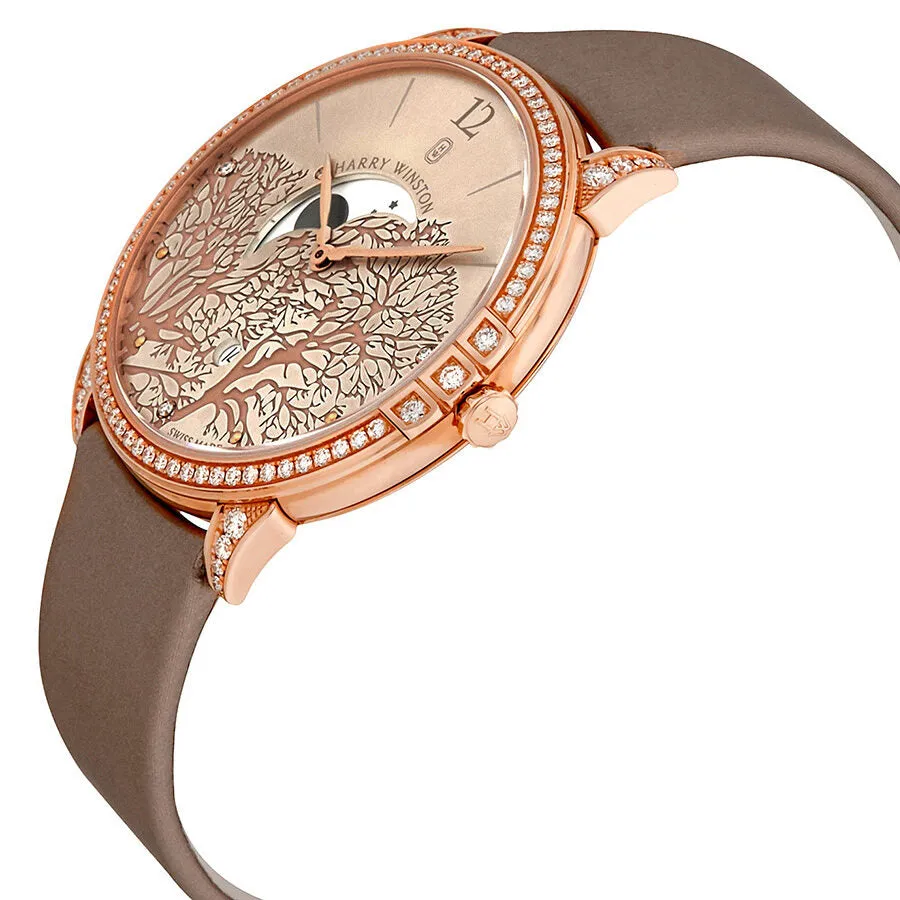 Harry Winston Midnight Champagne Sunray Dial 18kt Rose Gold Diamond Satin Unisex Watch MIDQMP39RR001