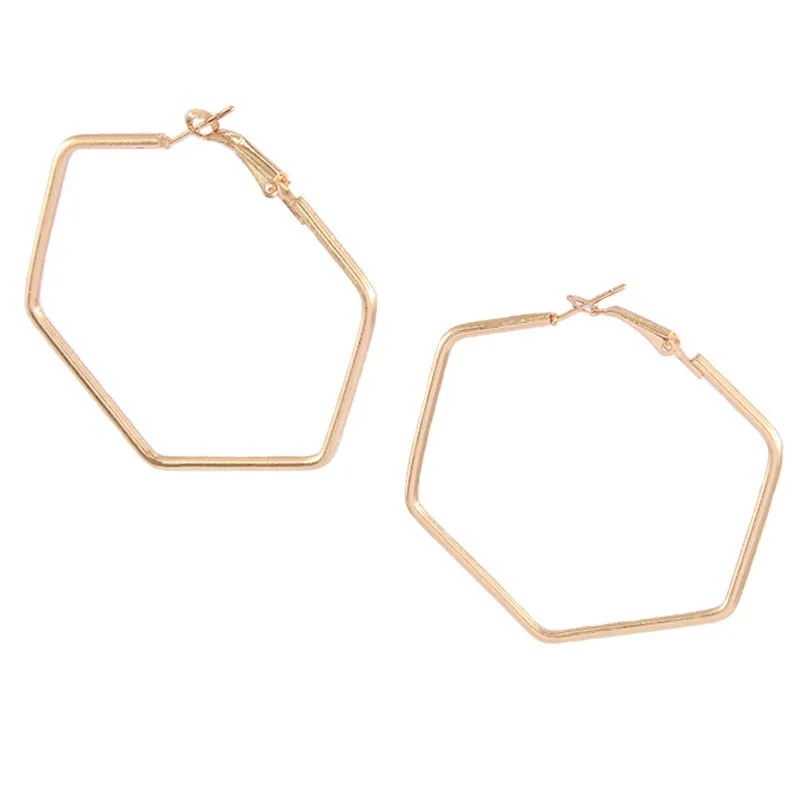 Hoop Earrings For Metal Hexagon Geometric Earrings Fashion Jewelry Gift Gold Color