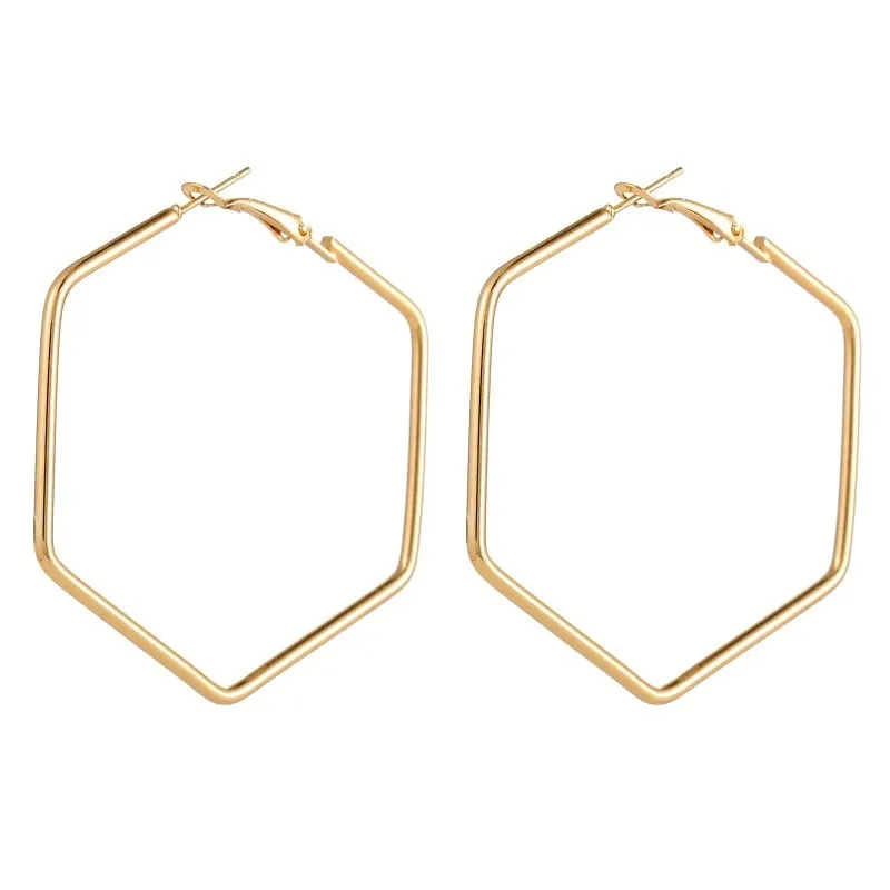 Hoop Earrings For Metal Hexagon Geometric Earrings Fashion Jewelry Gift Gold Color