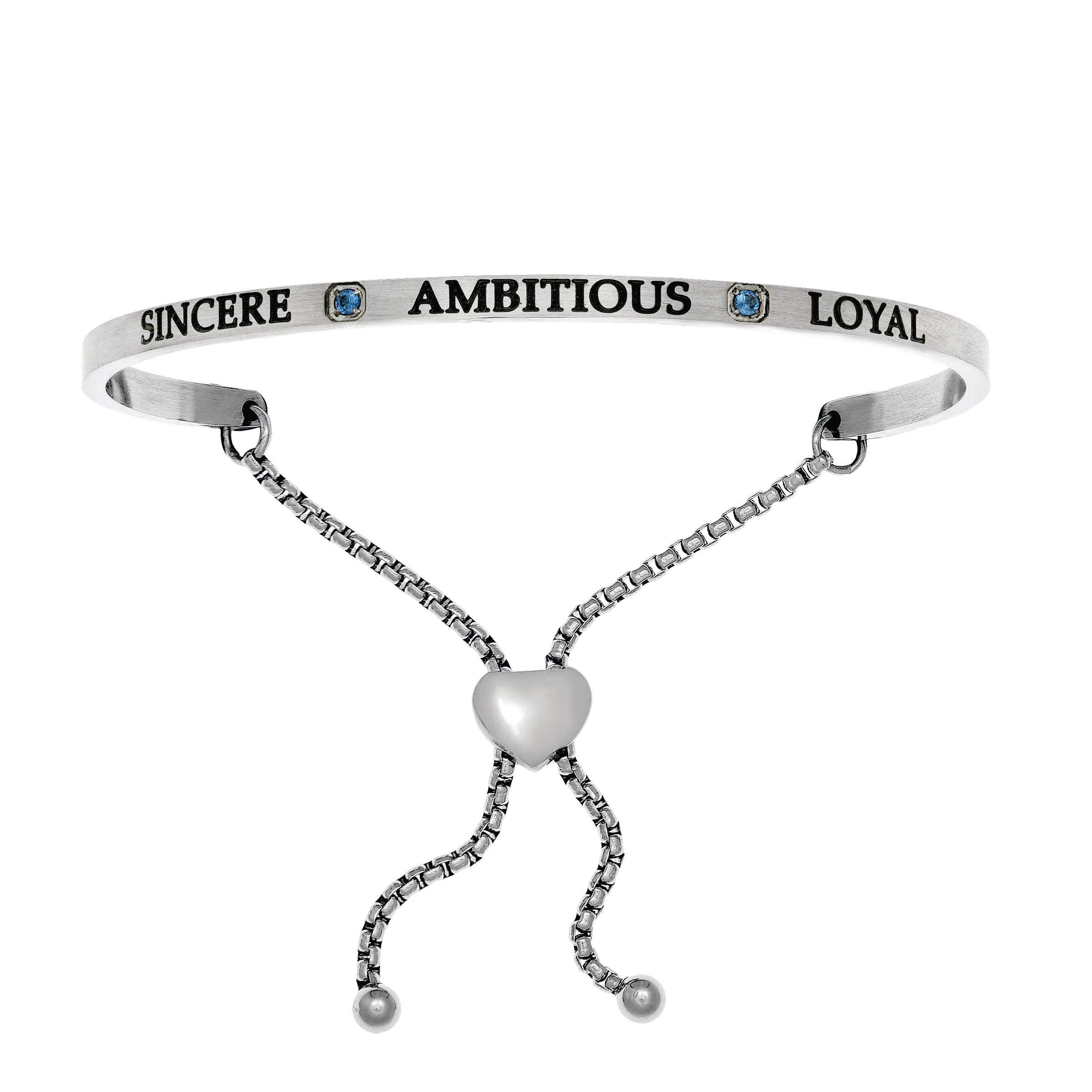 Intuitions Stainless Steel  Sincere, Ambitious, Loyal September Dark Blue Birthstone Bangle Bracelet