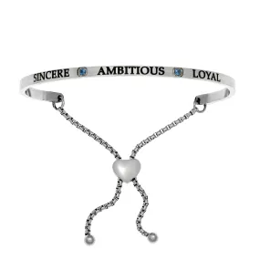 Intuitions Stainless Steel  Sincere, Ambitious, Loyal September Dark Blue Birthstone Bangle Bracelet