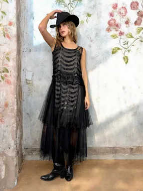 Jasmine, 30s black net and beaded dress