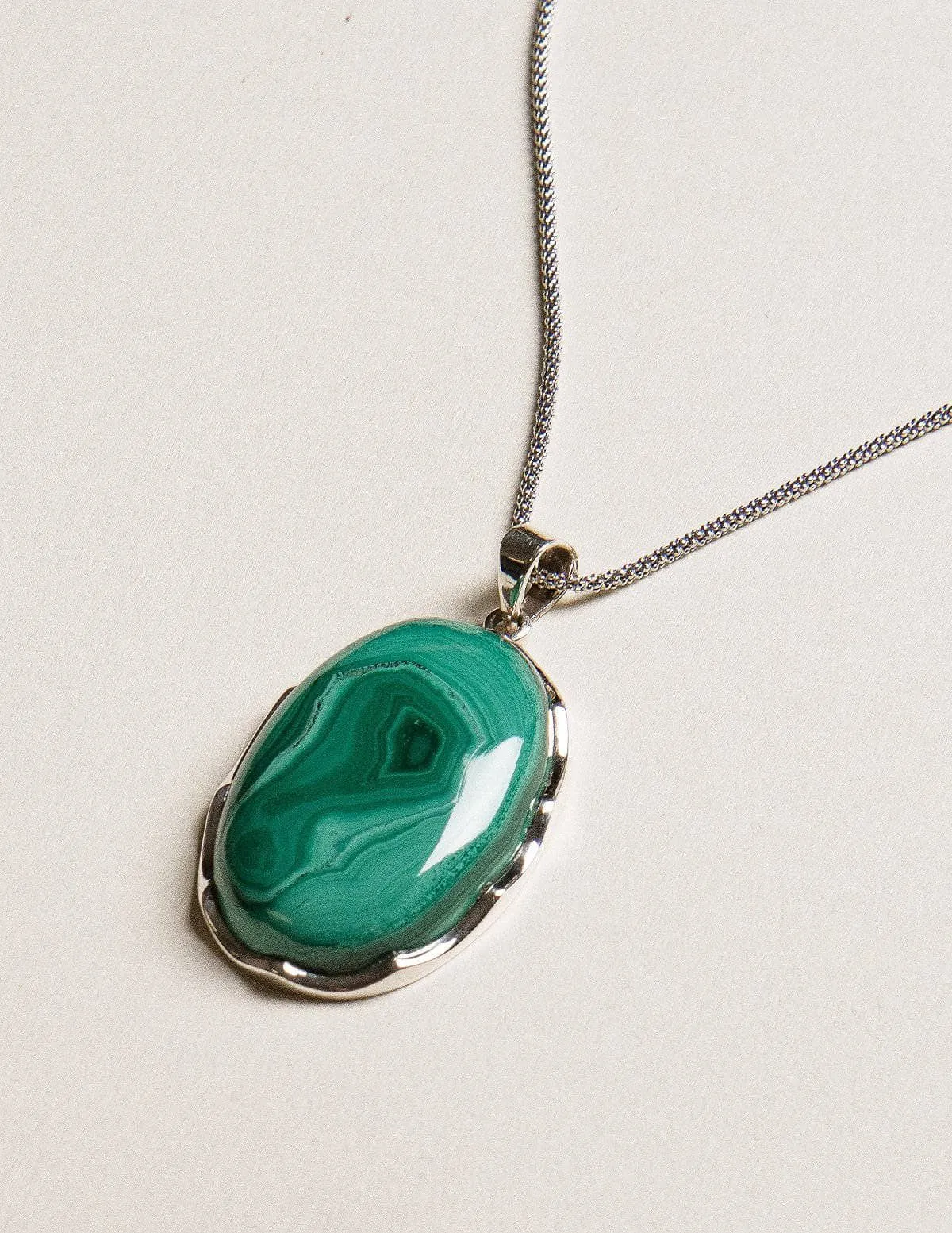 Large Malachite Silver Pendant Necklace