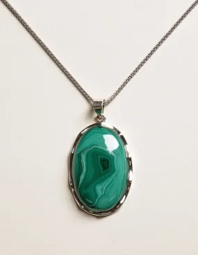 Large Malachite Silver Pendant Necklace