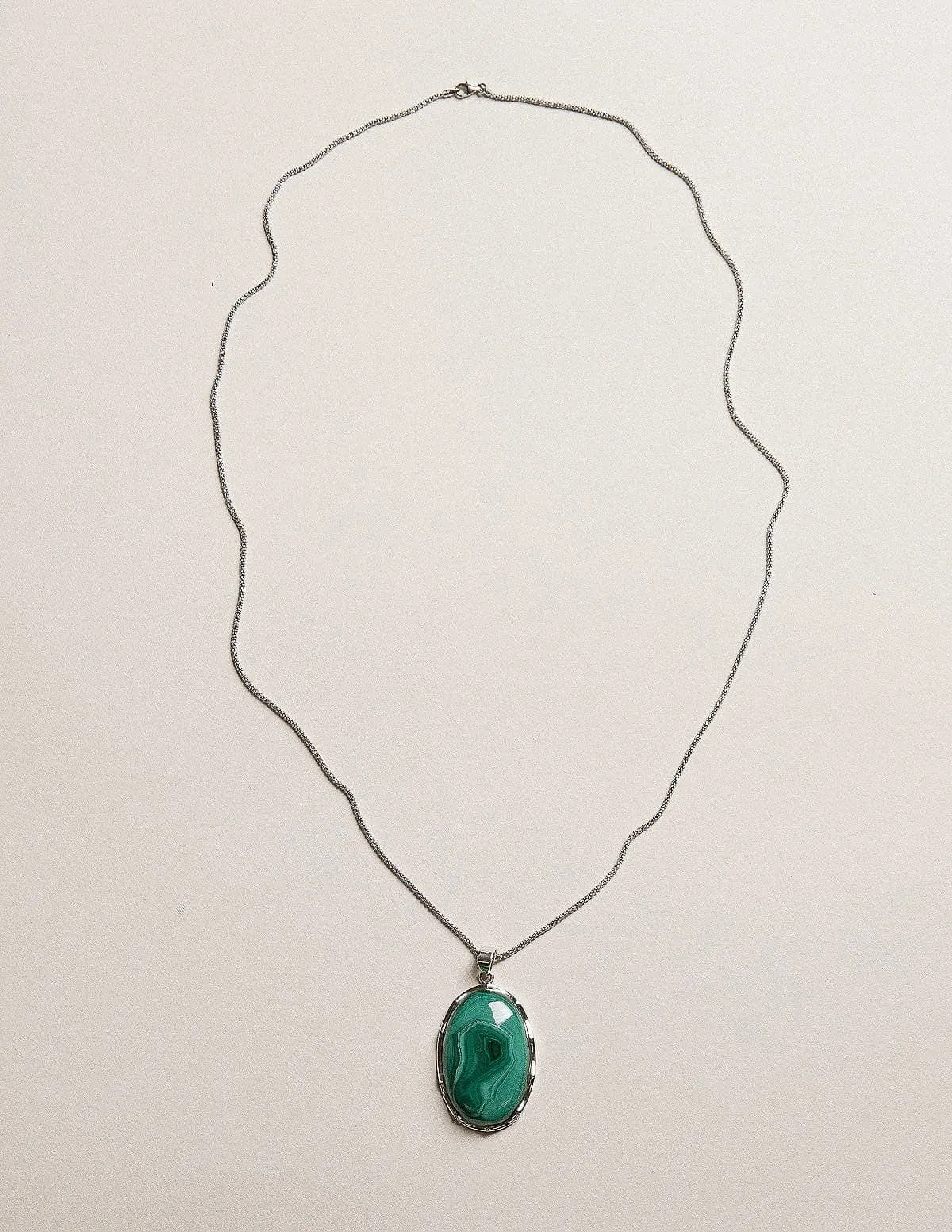 Large Malachite Silver Pendant Necklace