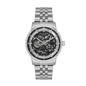 Lee Cooper Men's Automatic Watch Analog Black Dial with Silver Stainless Steel Band, LC08036.350