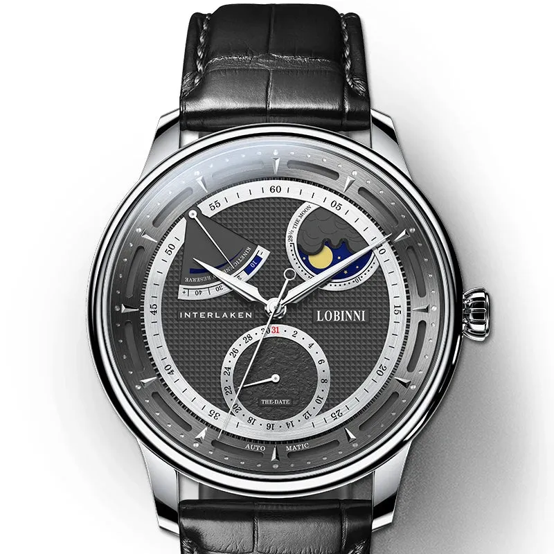 LOBINNI 17011 Luxury Automatic Watch Mechanical Sapphire Mirror Power Reserve