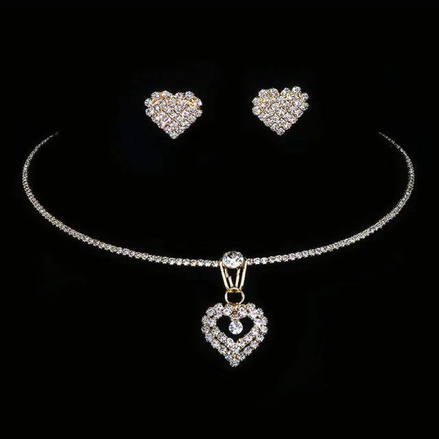 Luxury Silver Color Crystal Choker Necklace Earrings Jewelry Set