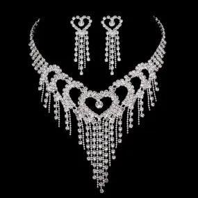 Luxury Silver Color Crystal Choker Necklace Earrings Jewelry Set