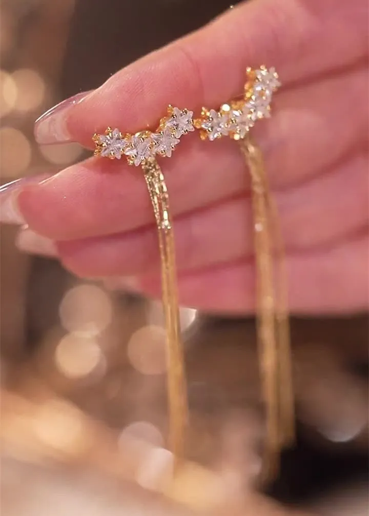 Luxury Star Zircon Tassel Earrings Gold Color Women New Fashion Long Earring