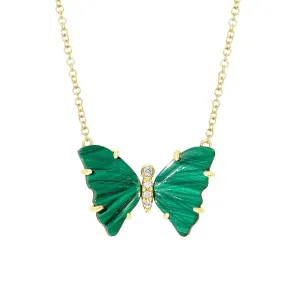 Malachite Butterfly Necklace with Diamonds and Prongs