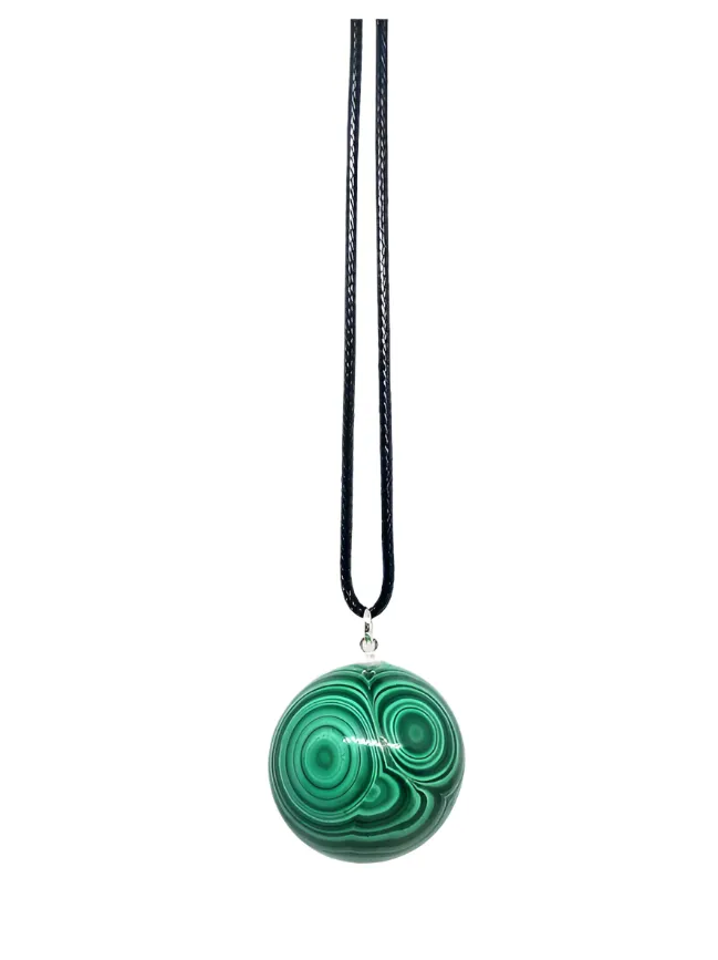 Malachite Crystal Sphere Pendant Necklace