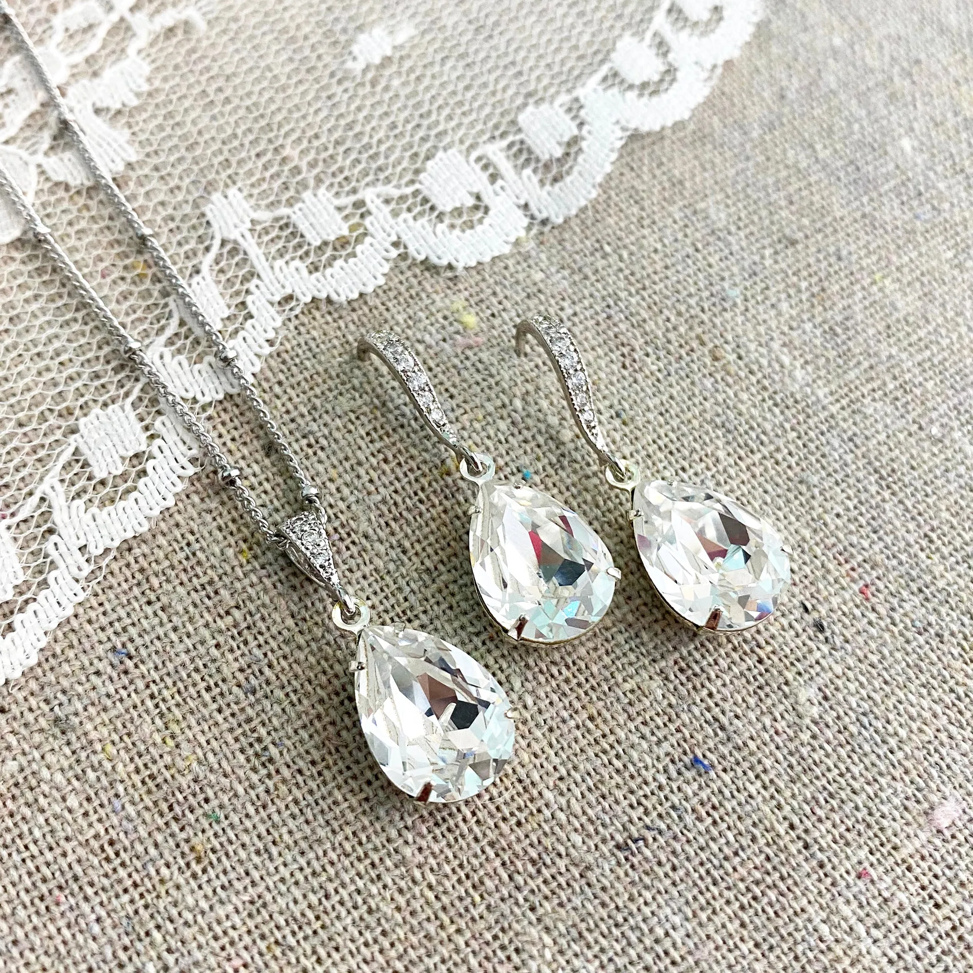 Medium Pear Pavé Earrings • Crystal
