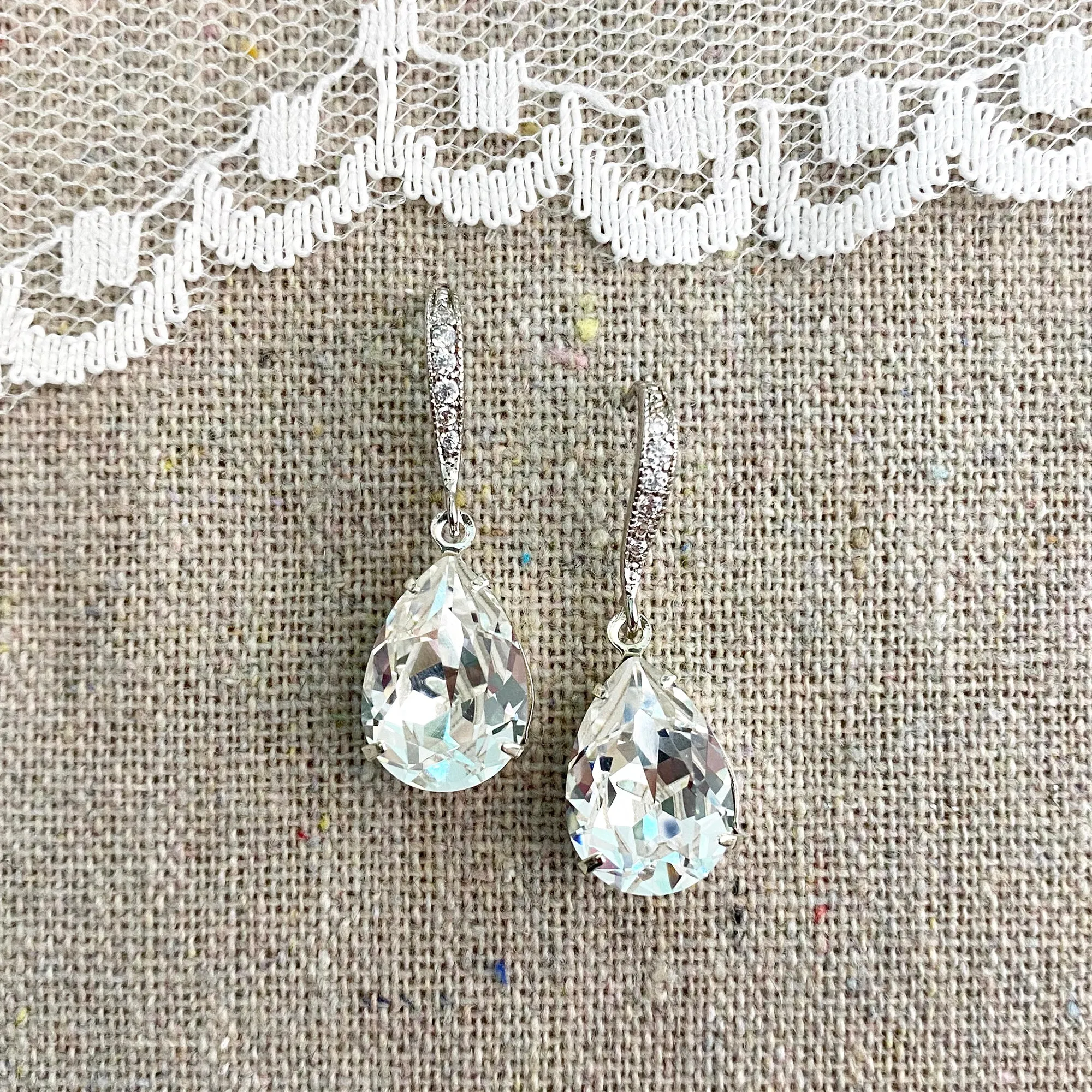 Medium Pear Pavé Earrings • Crystal