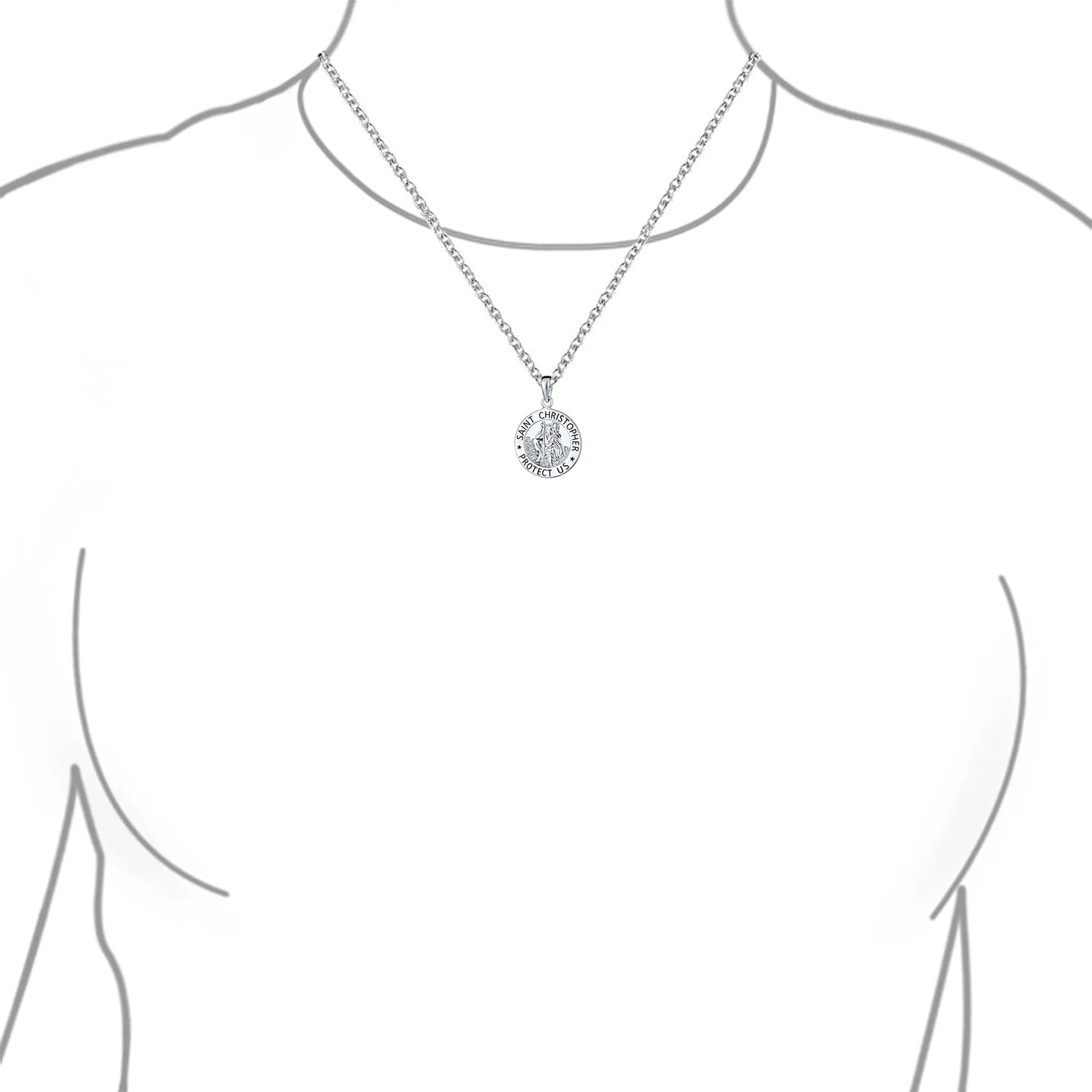 Medium Saint Christopher Pendant Necklace Sterling Silver Religious Medal