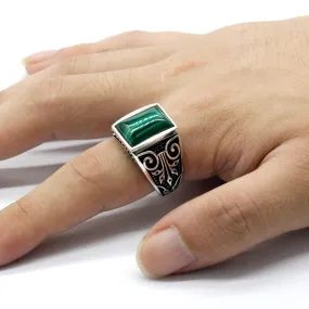 Men's Square Malachite S925 Silver Ring