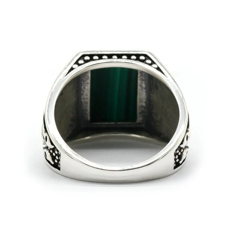 Men's Square Malachite S925 Silver Ring