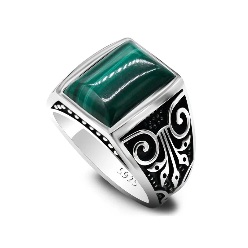 Men's Square Malachite S925 Silver Ring