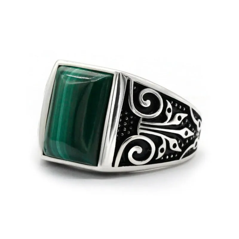 Men's Square Malachite S925 Silver Ring
