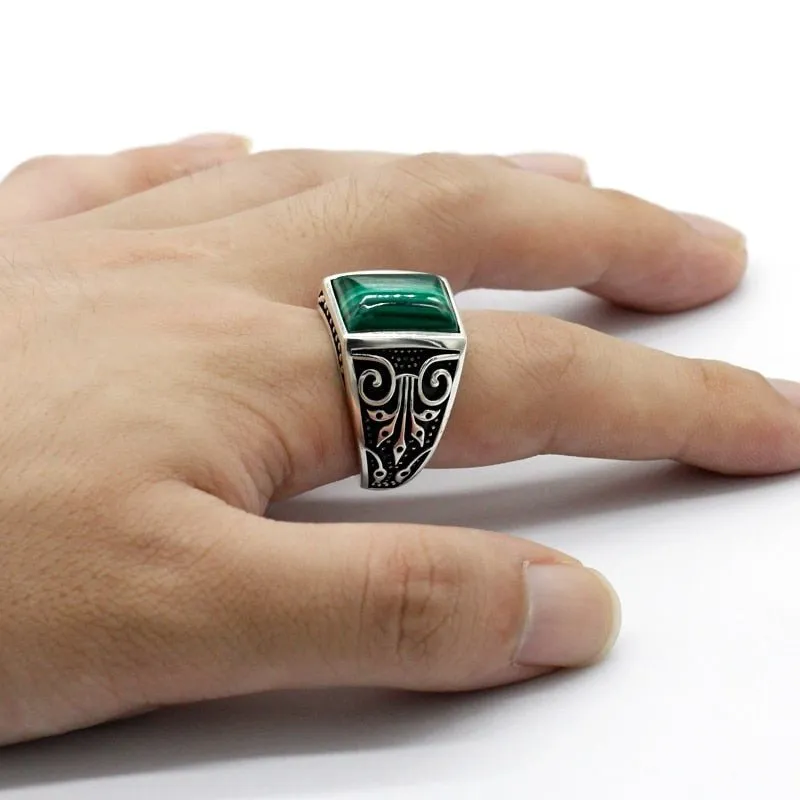 Men's Square Malachite S925 Silver Ring
