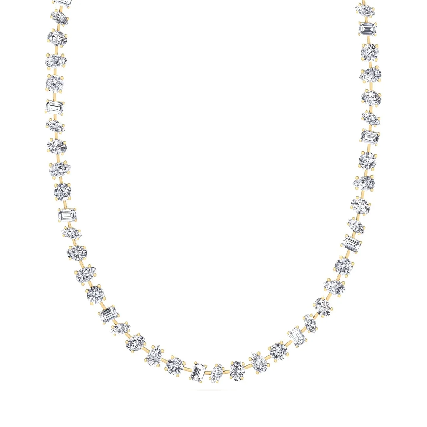 Multi Shape Natural Diamond Tennis Necklace in Prong Setting