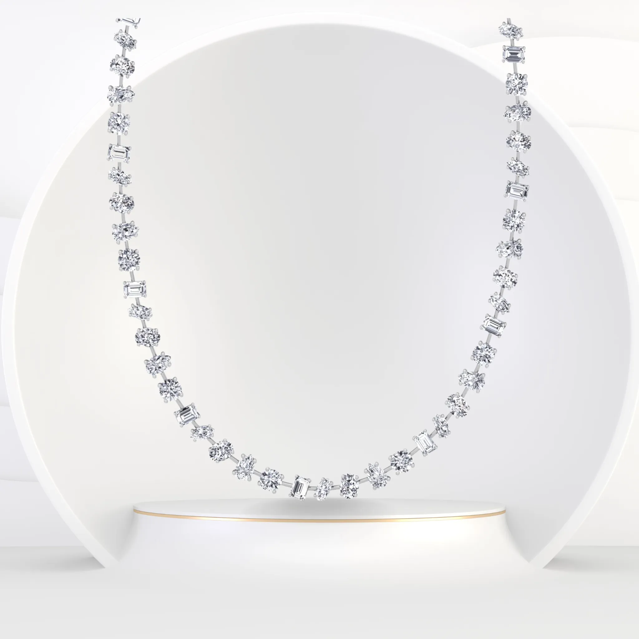 Multi Shape Natural Diamond Tennis Necklace in Prong Setting
