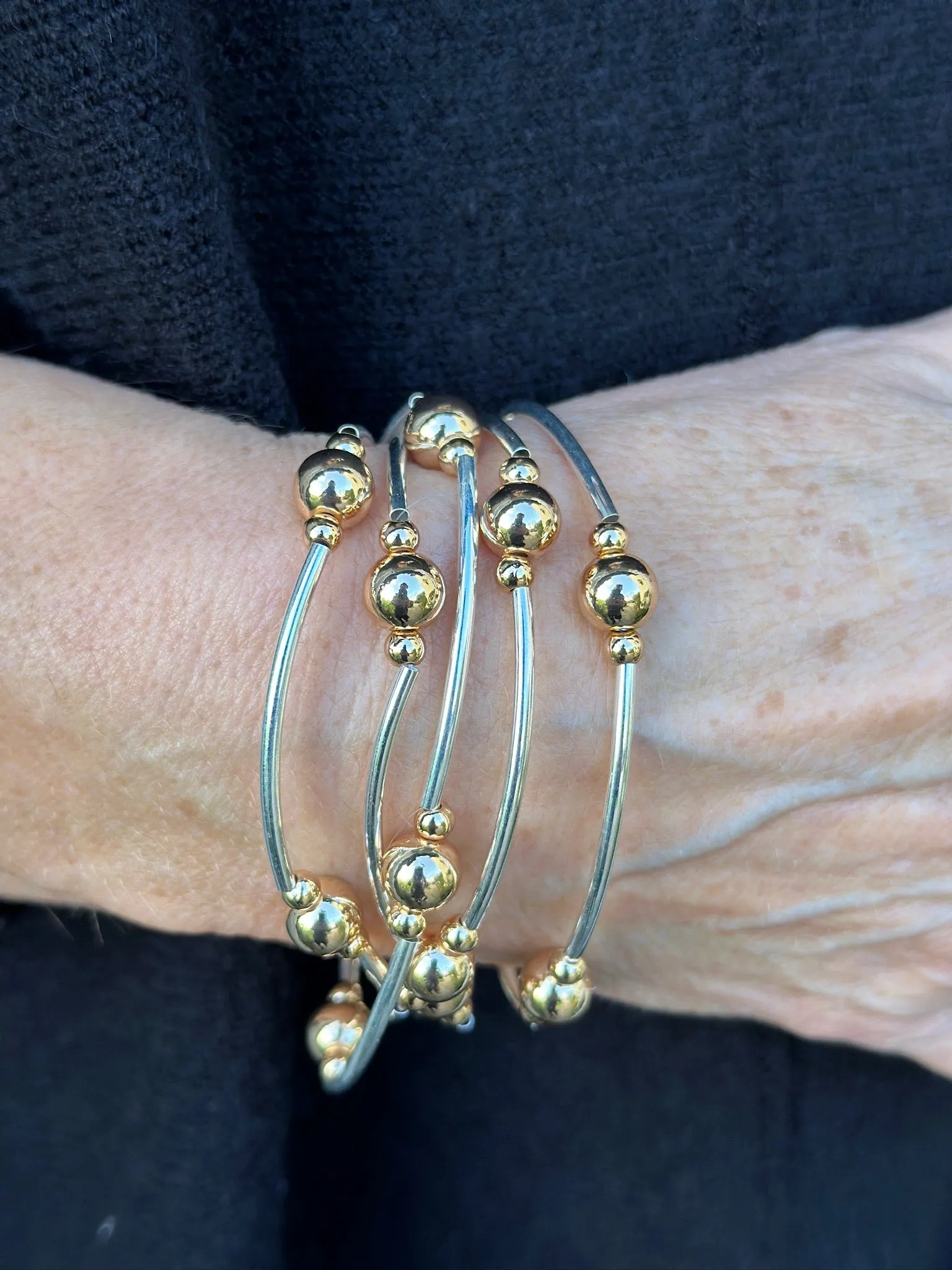 Multi Strand Beaded Bracelet  | Silver & Rose Gold