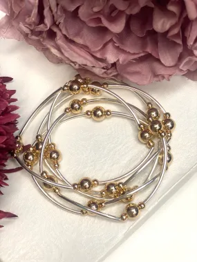 Multi Strand Beaded Bracelet  | Silver & Rose Gold
