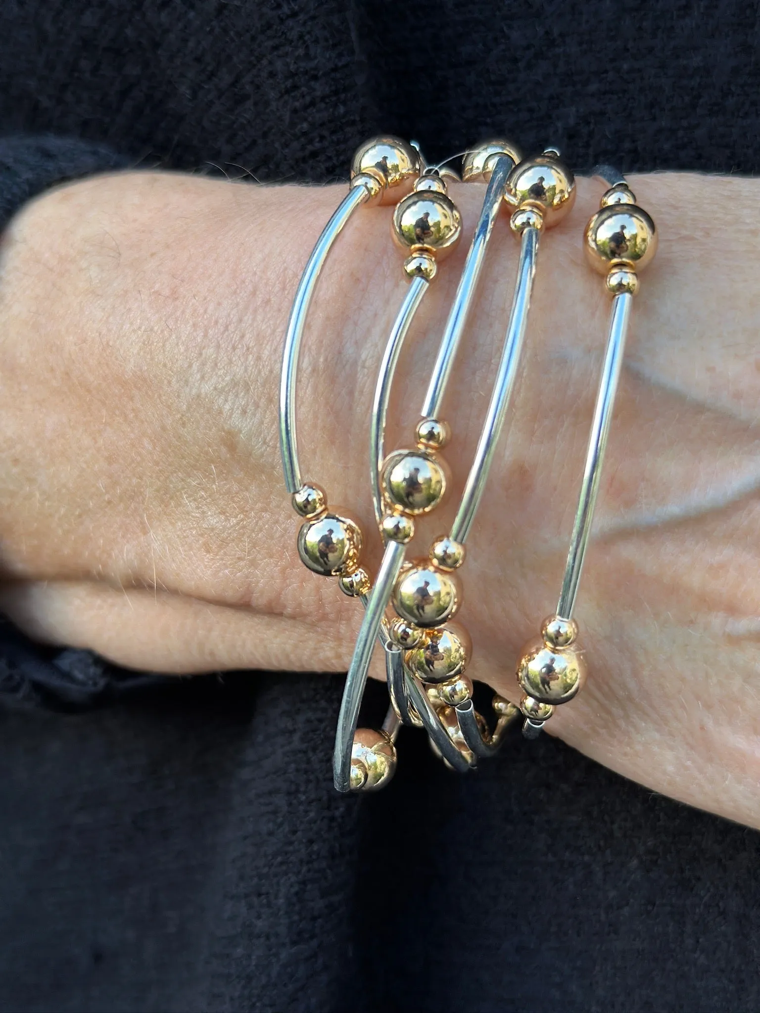 Multi Strand Beaded Bracelet  | Silver & Rose Gold