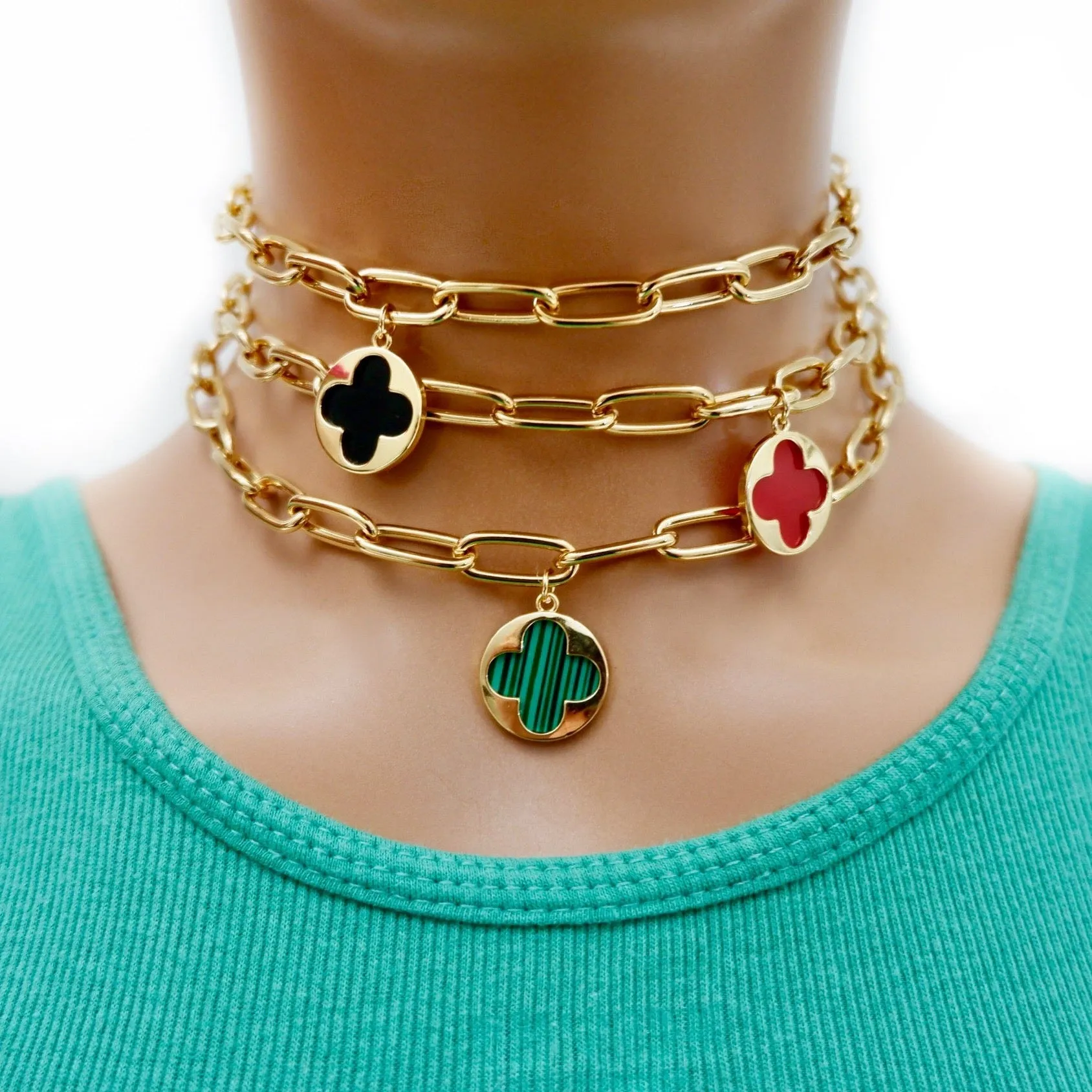 my stylish malachite clover necklace