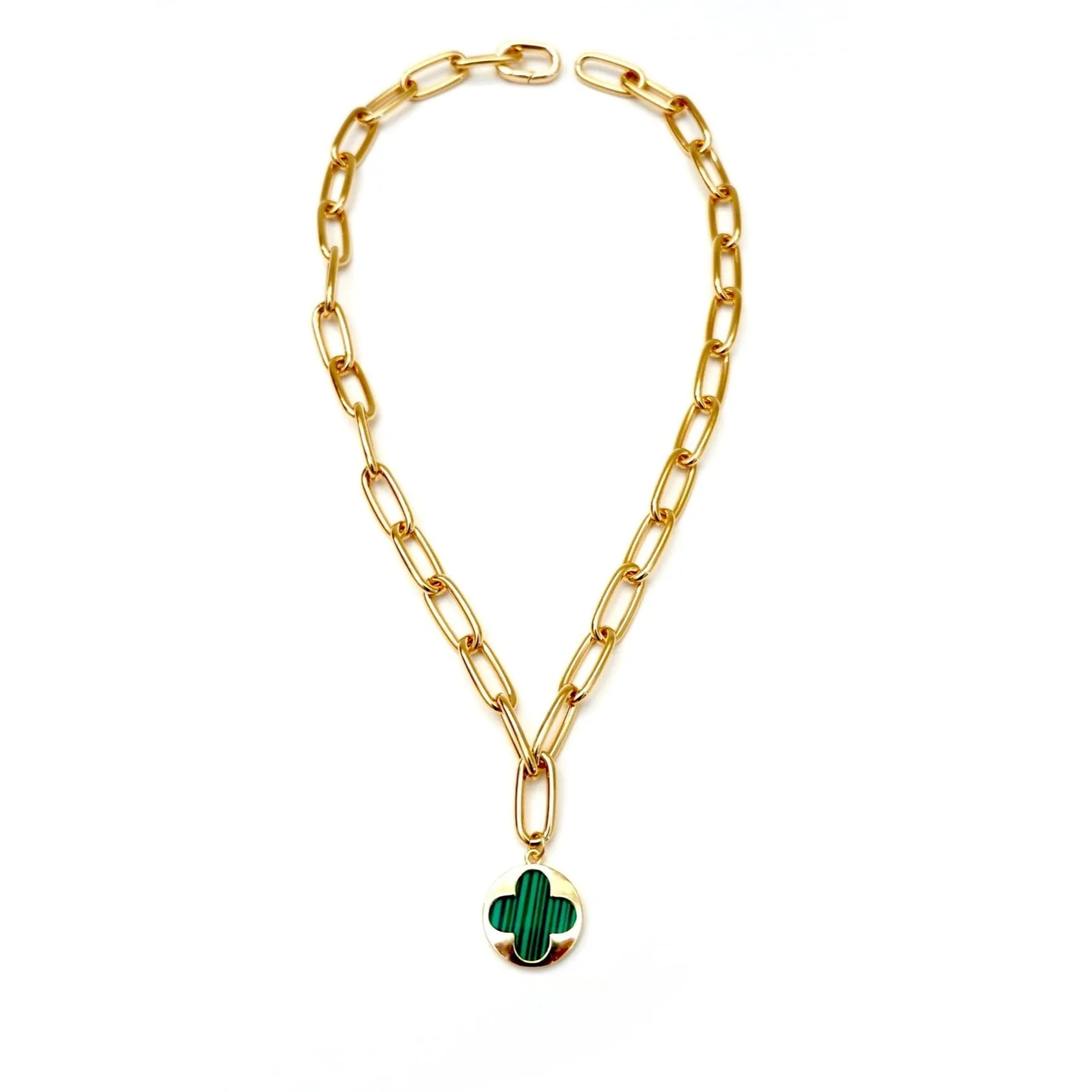 my stylish malachite clover necklace