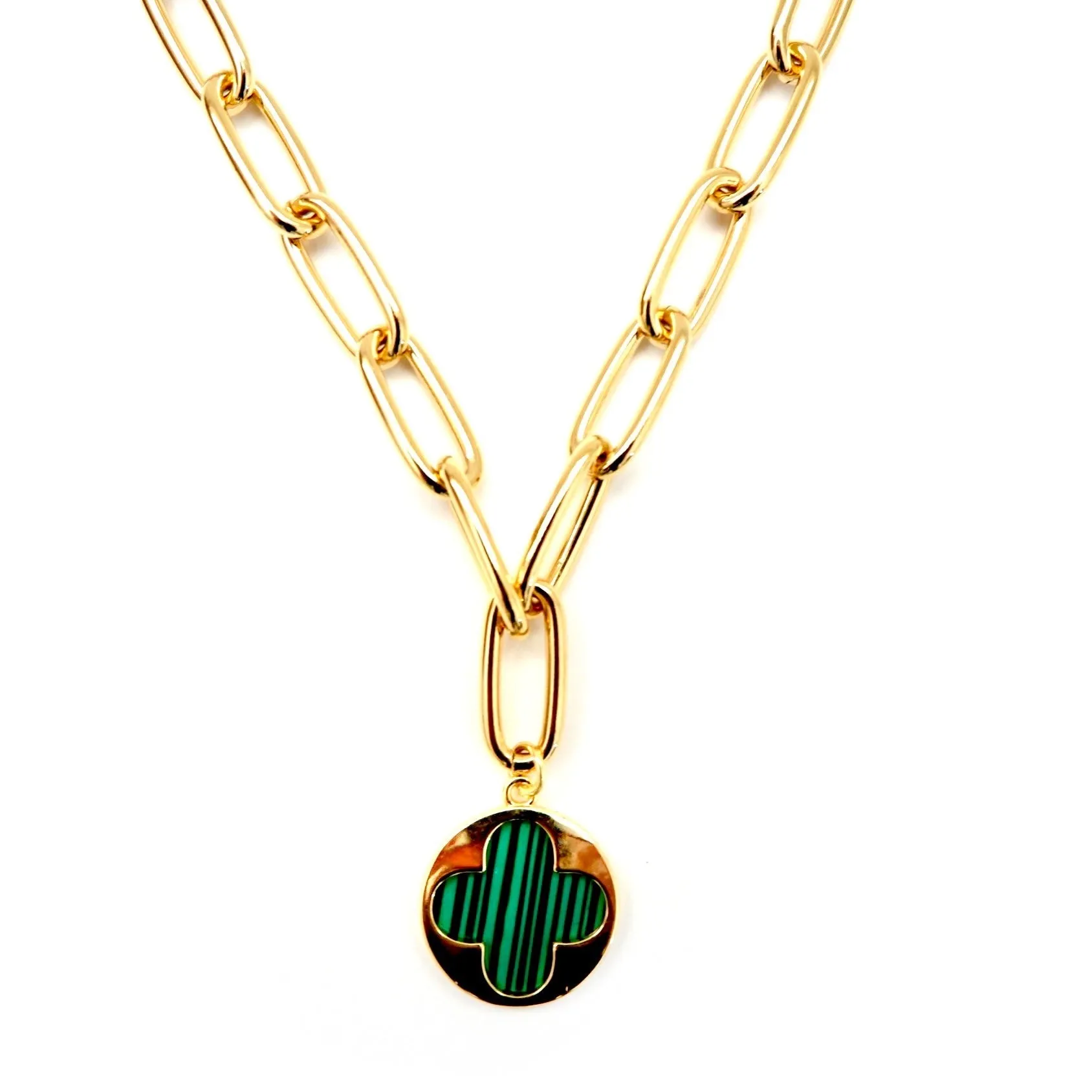 my stylish malachite clover necklace