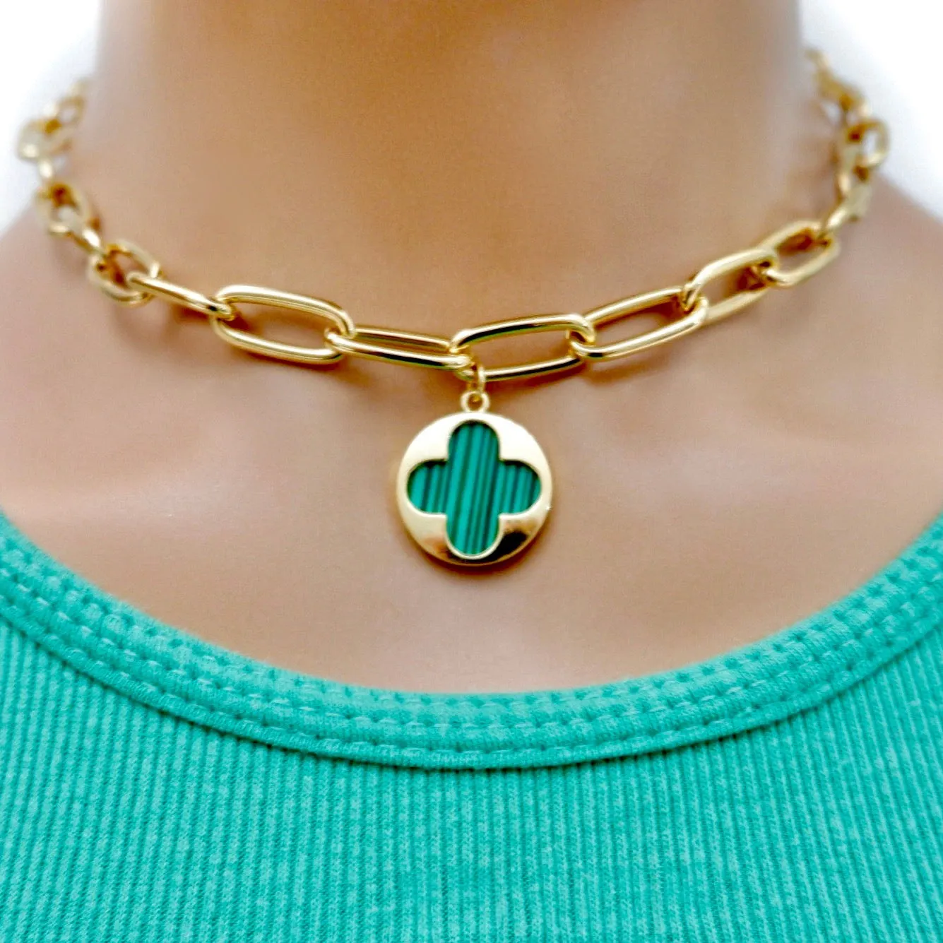 my stylish malachite clover necklace